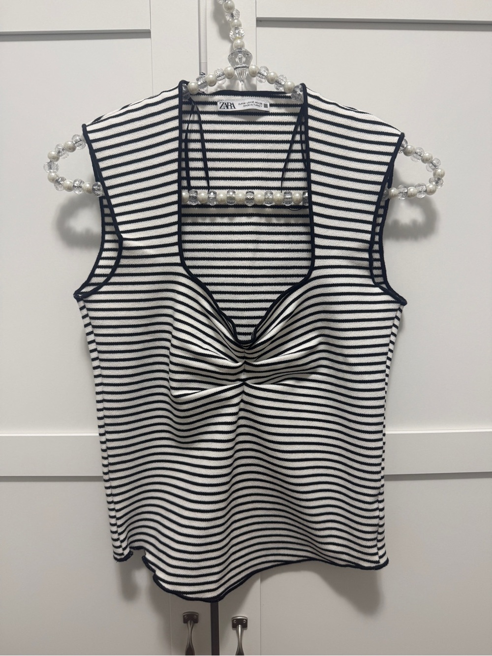Zara Black & White Striped Twist Front Top Size M